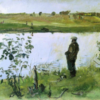 Художник К. Коровин на берегу реки