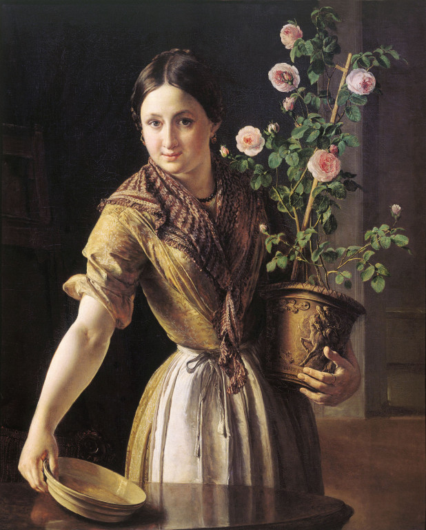 Девушка с горшком роз. 